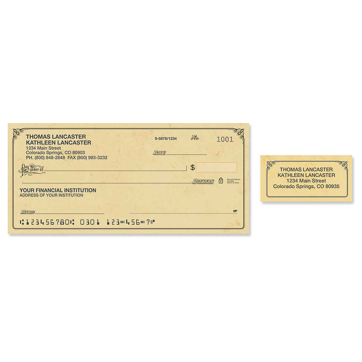 Antique Personal Single Checks With Matching Address Labels | Colorful ...