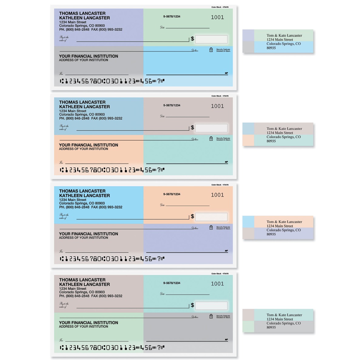 Color Block Personal Single Checks With Matching Address Labels ...