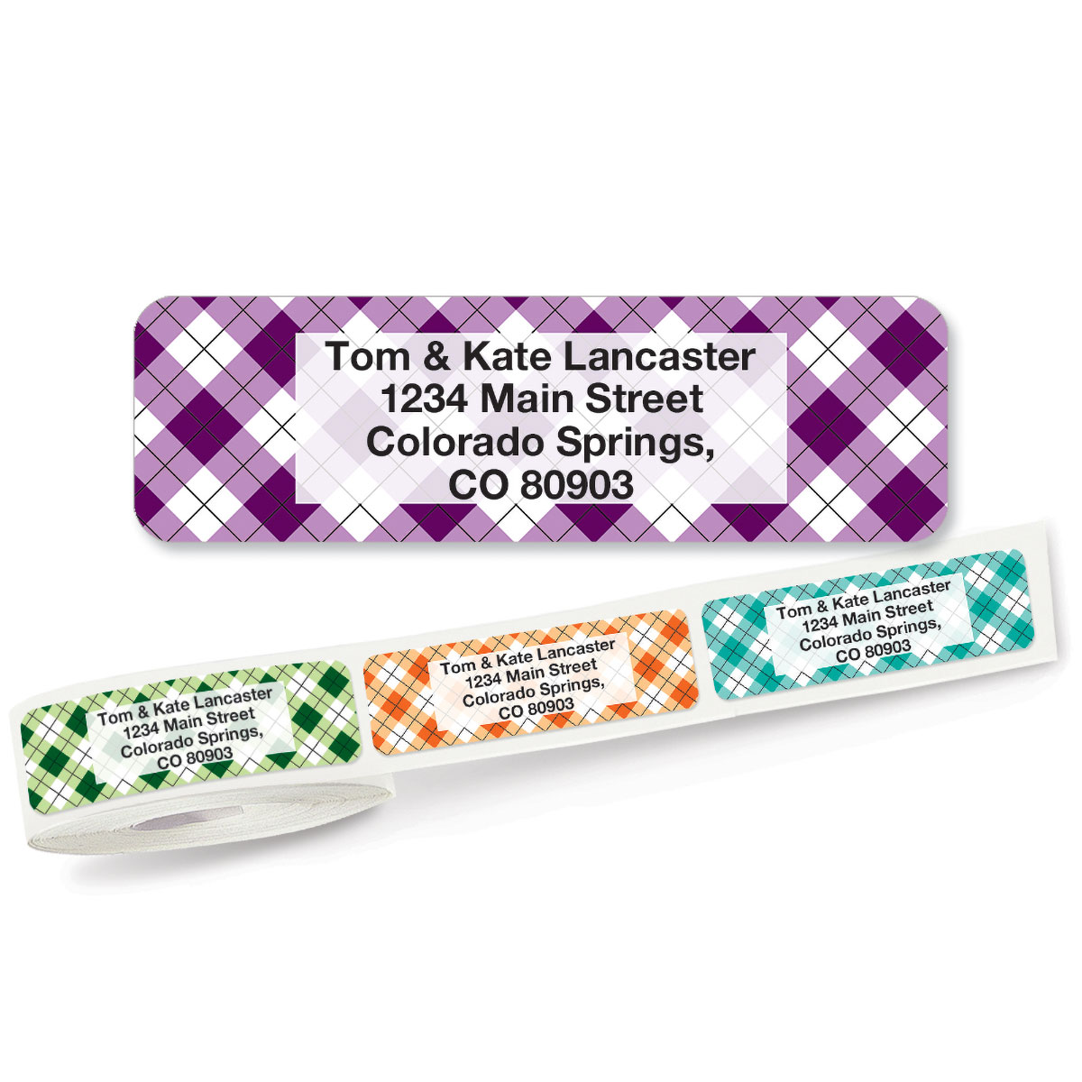 Argyle Rolled Address Labels - Roll of 500 | Colorful Images