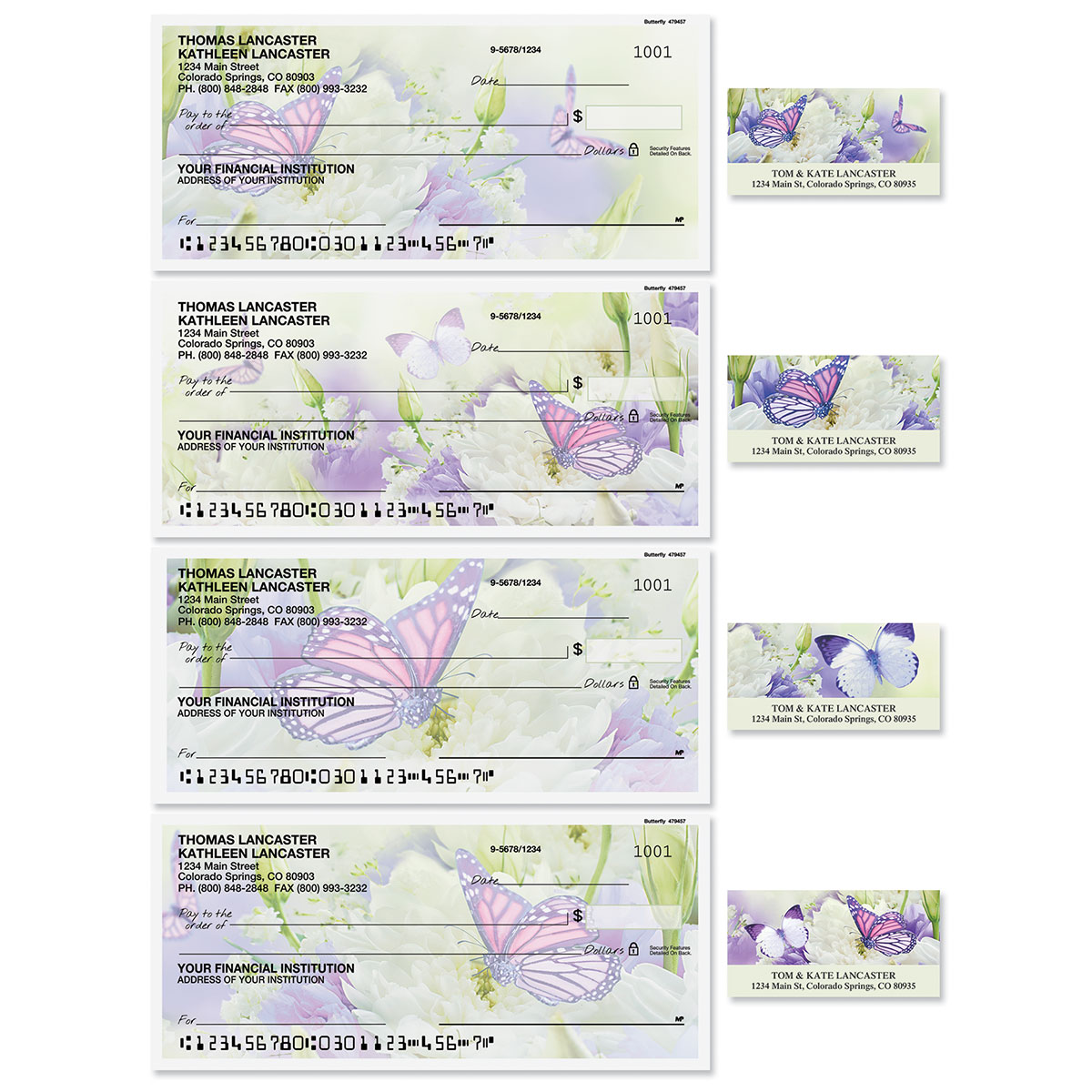 Butterfly Personal Single Checks with Matching Labels