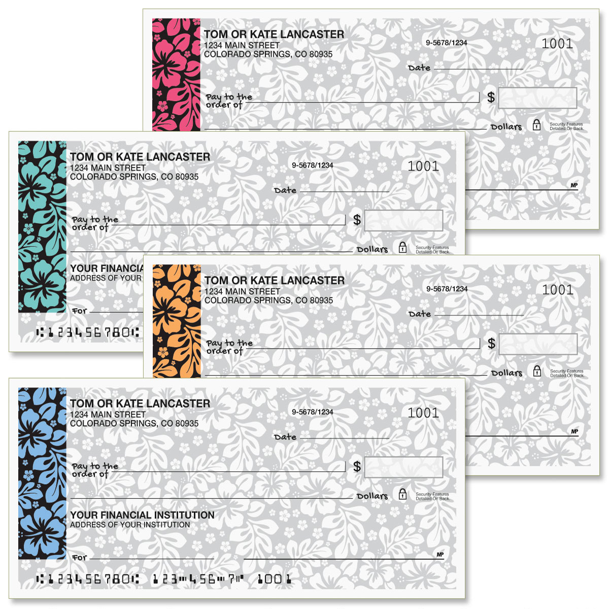 Triplicate Checks Hibiscus Personal Duplicate Checks | Colorful Images