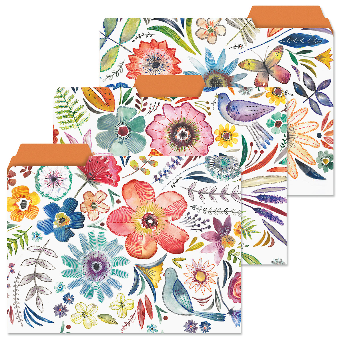 Embroidered Florals File Folders | Colorful Images