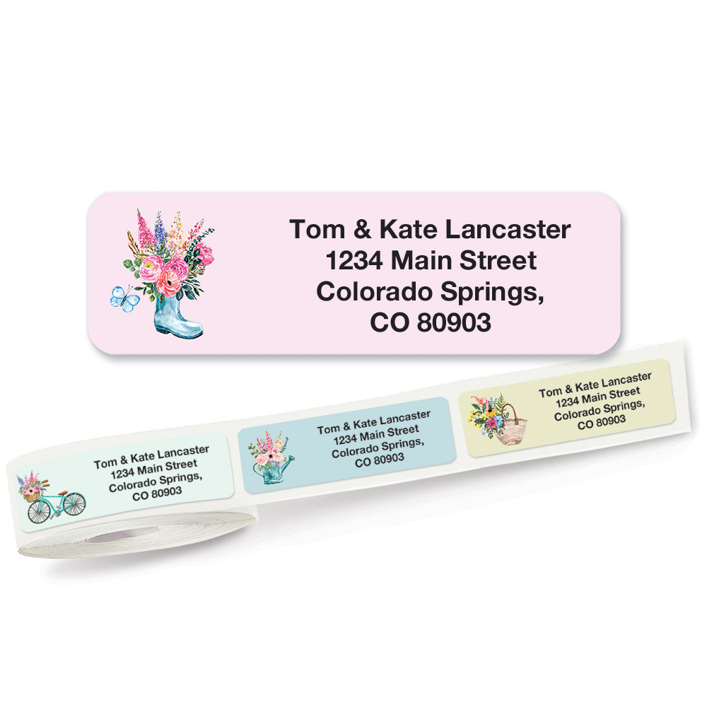 Floral All Around Rolled Address Labels (5 Designs) | Colorful Images