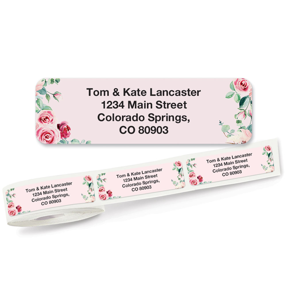Pink Roses Rolled Address Labels Roll of 250 | Colorful Images