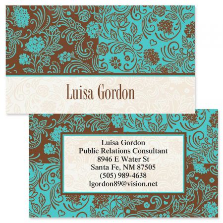 Aqua & Chocolate Double-Sided Business Cards