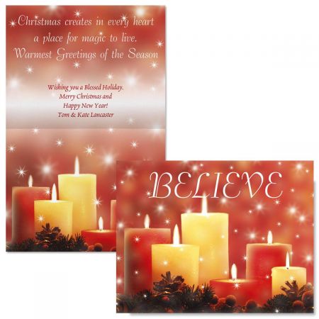 Candlelight Glimmer Note Card Size Christmas Cards