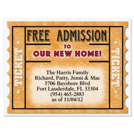 Free Ticket New Address Postcards