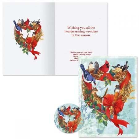 Birdland Wreath Christmas Cards - Personalized