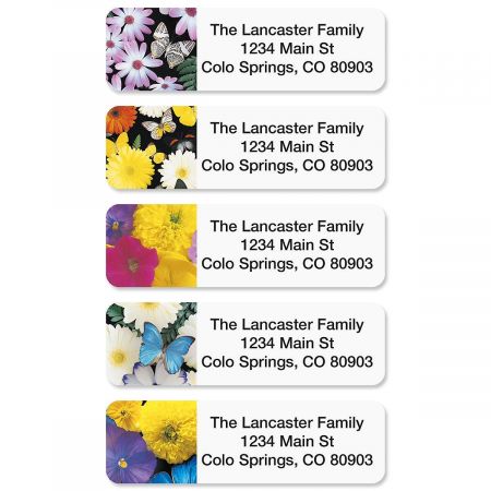 Flower Collage Rolled Return Address Labels (5 Designs)