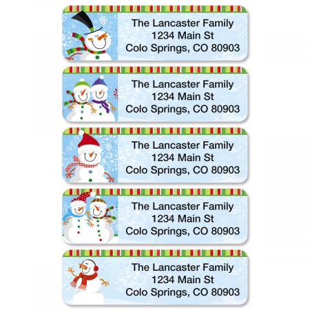 Happy Snowman Rolled Return Address Labels (5 Designs)