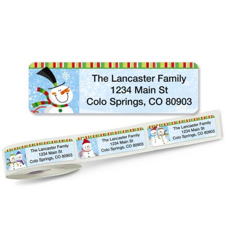 Happy Snowman Rolled Return Address Labels (5 Designs)