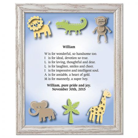 Zoo Animals Framed Name Poem Print