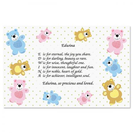 Bear Name Poem Placemat