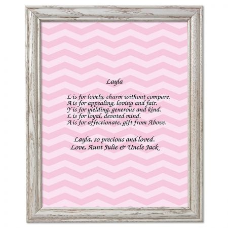 Chevron Pink Name Poem Framed Print