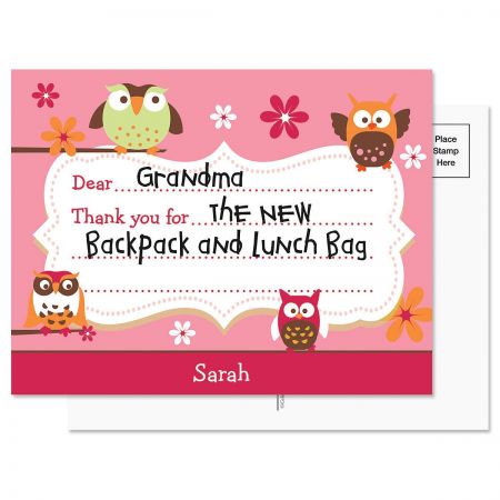 Owl Custom Thank You Postcards
