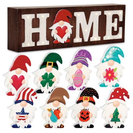 Home LED Shelf Sitter with Interchangeable Seasonal Gnomes 