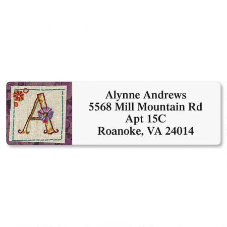 Hand Stitched Initial Classic Return Address Labels