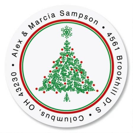 christmas tree round address labels colorful images