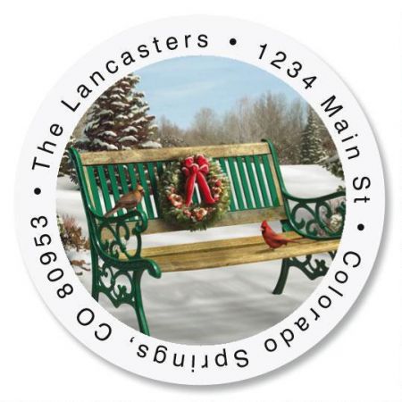 Holiday Bench Round Return Address Labels