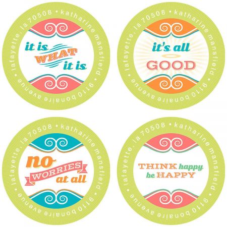 Think Happy Round Return Address Labels (4 Designs)