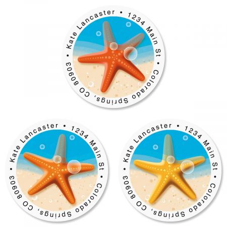 Starfish Trio Round Return Address Labels (3 Designs)