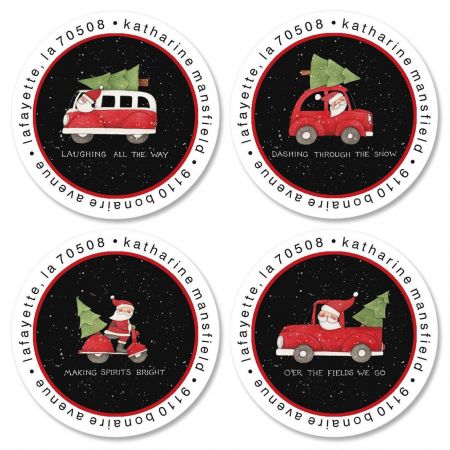 Santa's Wheels Round Return Address Labels (4 Designs)