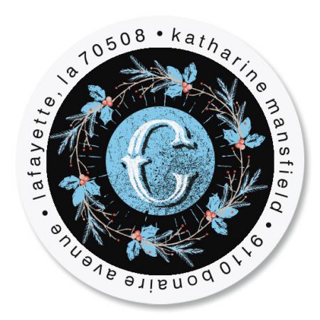 Holiday Chalk Initials Round Return Address Labels