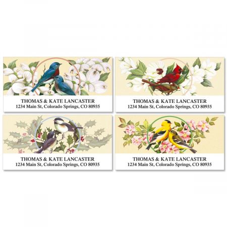 4 Designs Flat-Sheet Deluxe Address Labels Birds & Blossoms Self-Adhesive