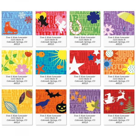 Graphic Style Select Return Address Labels (12 Monthly Designs)