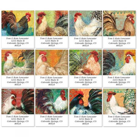 A Year of Roosters Select Return Address Labels (12 Designs)