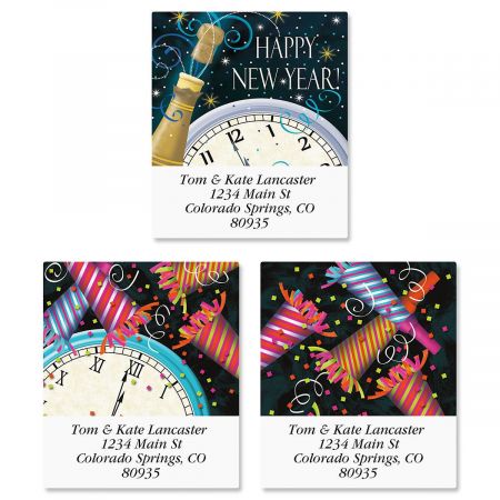 New Years Clock Select Return Address Labels (3 Designs)