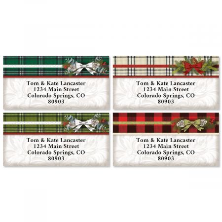 Warm Flannel Border Christmas Address Labels (4 Designs)