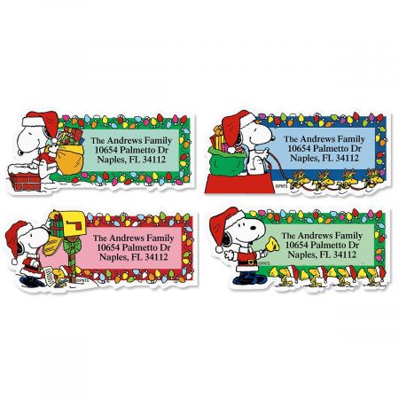 snoopy santa diecut return address labels colorful images
