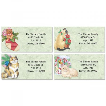 Christmas Kitty Border Return Address Labels (4 Designs)