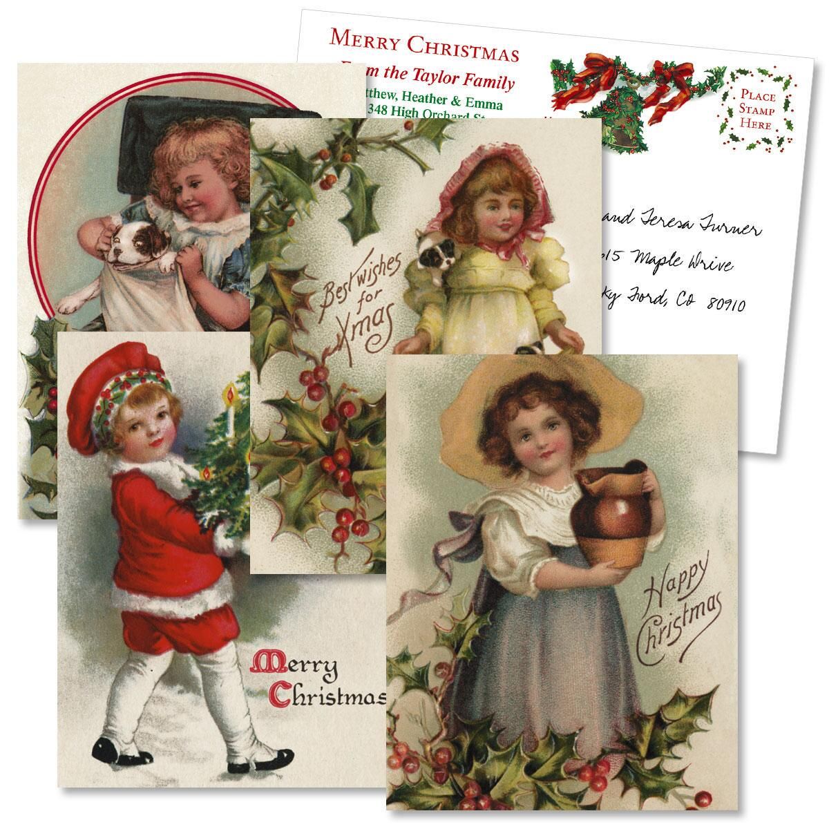 Christmas Victorian Holiday Vintage Postcards (4 Designs)