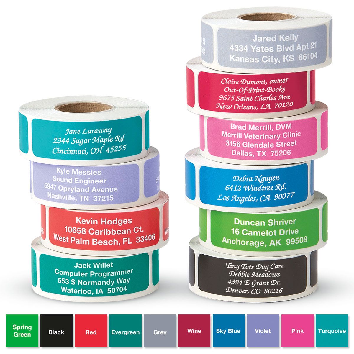 Solid Color Designer Rolled Address Labels Roll Of 250 Colorful 