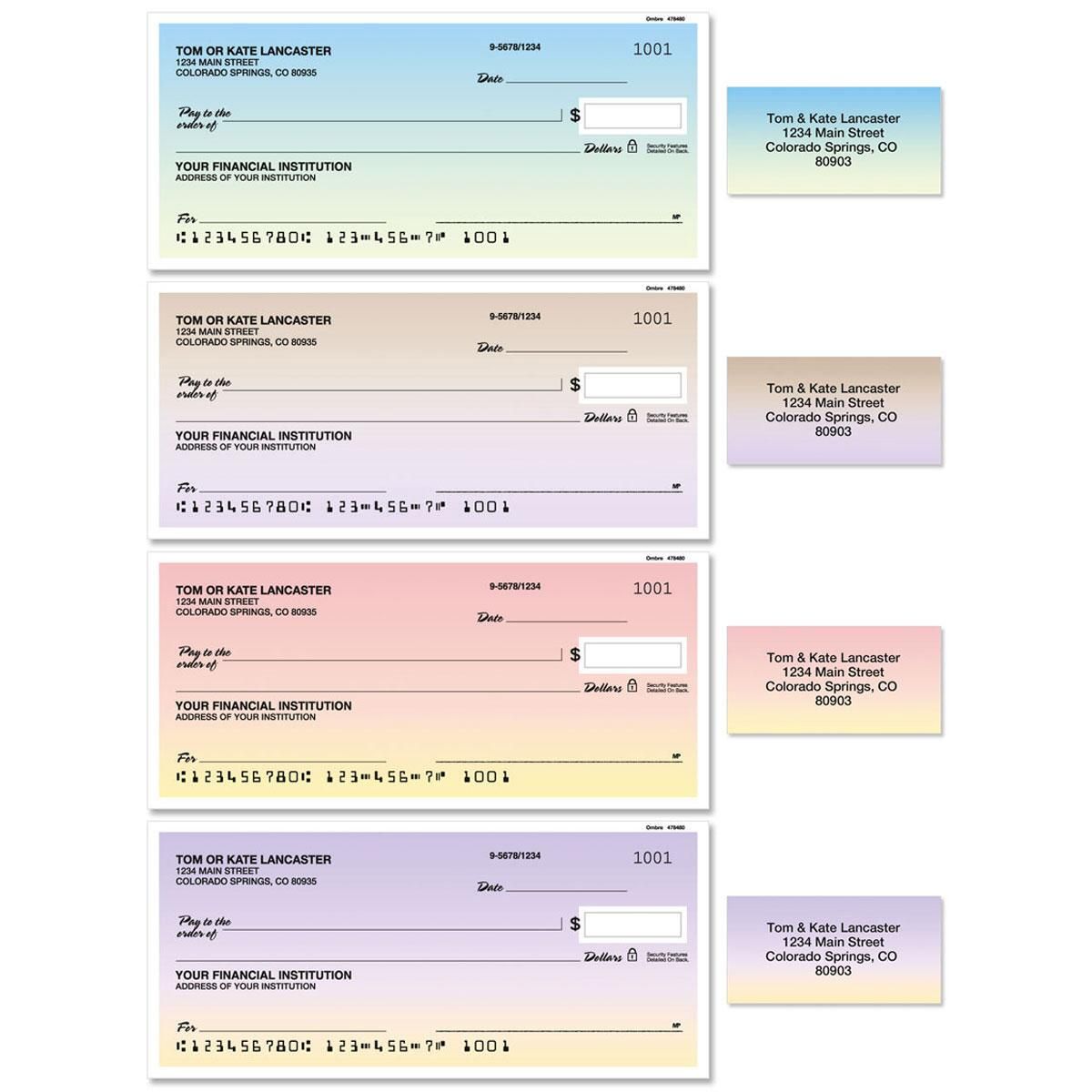Ombre Personal Single Checks With Matching Address Labels