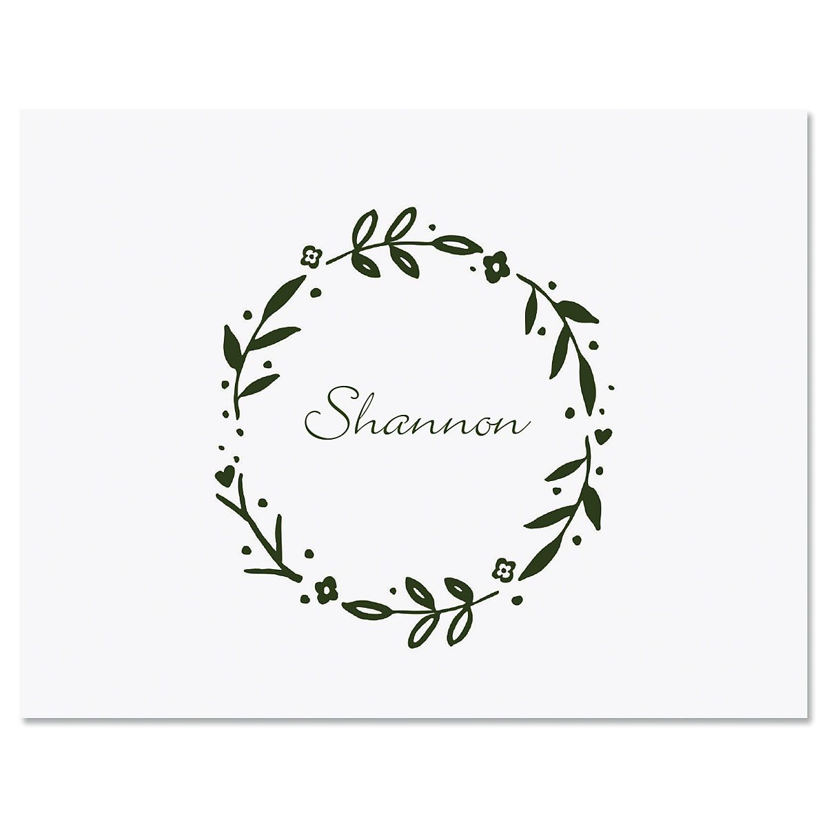 Green Floral Shield Wreath Custom Note Cards Green