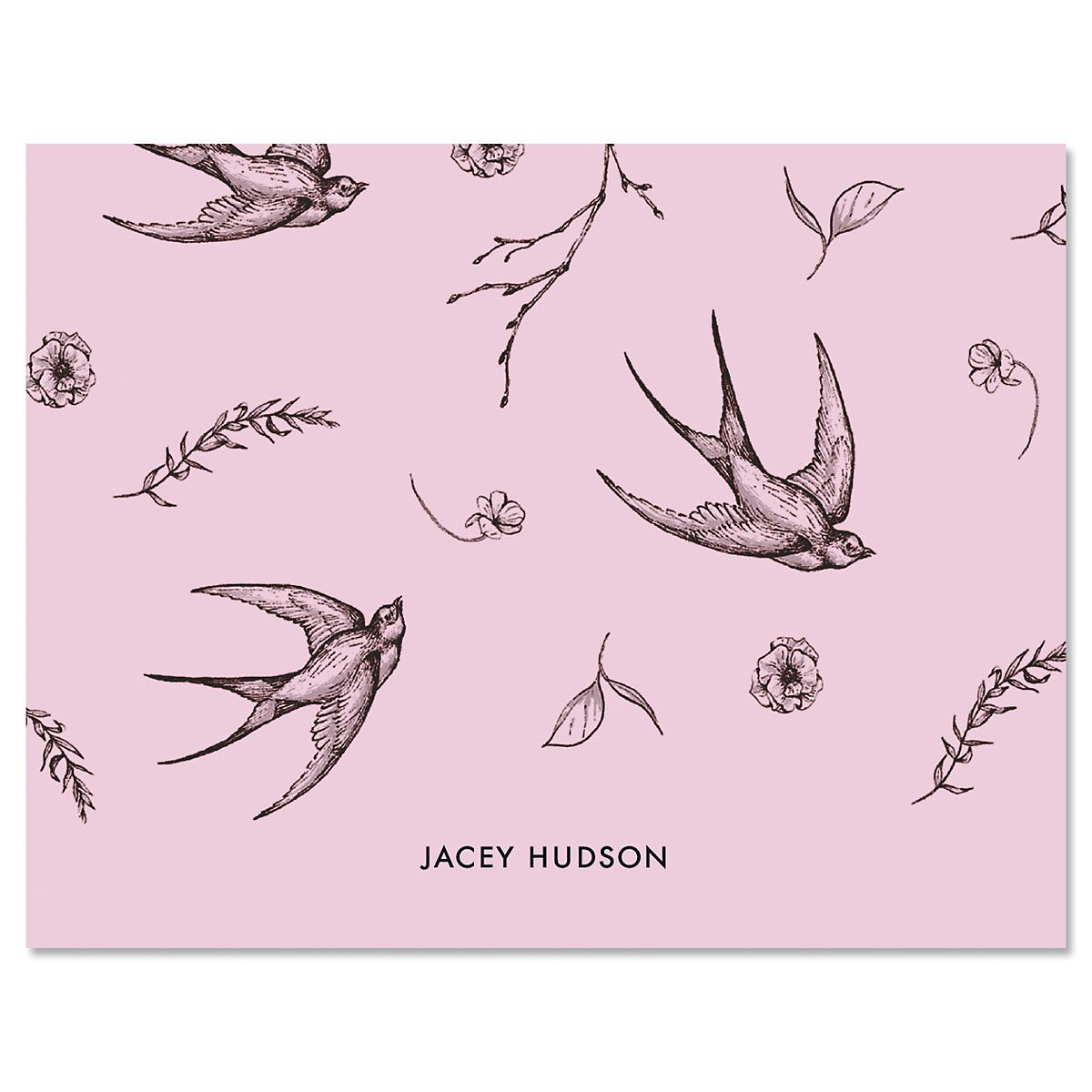 Pink Swallow Pattern Custom Note Cards Pink