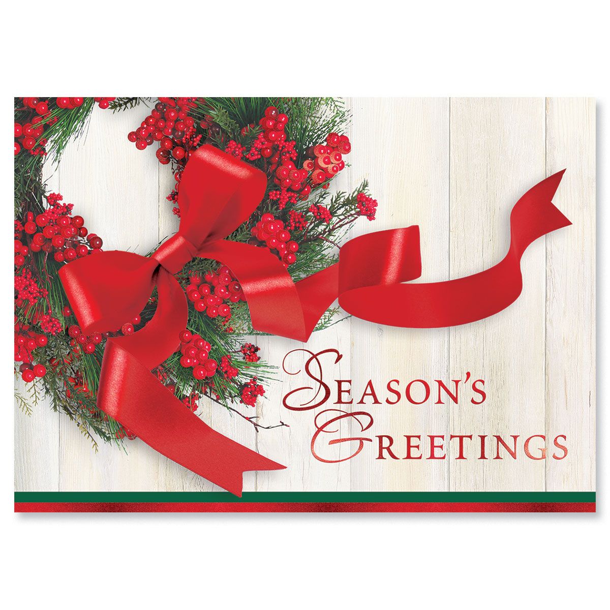 Wreath & Ribbon Foil Christmas Cards - Personalized ...