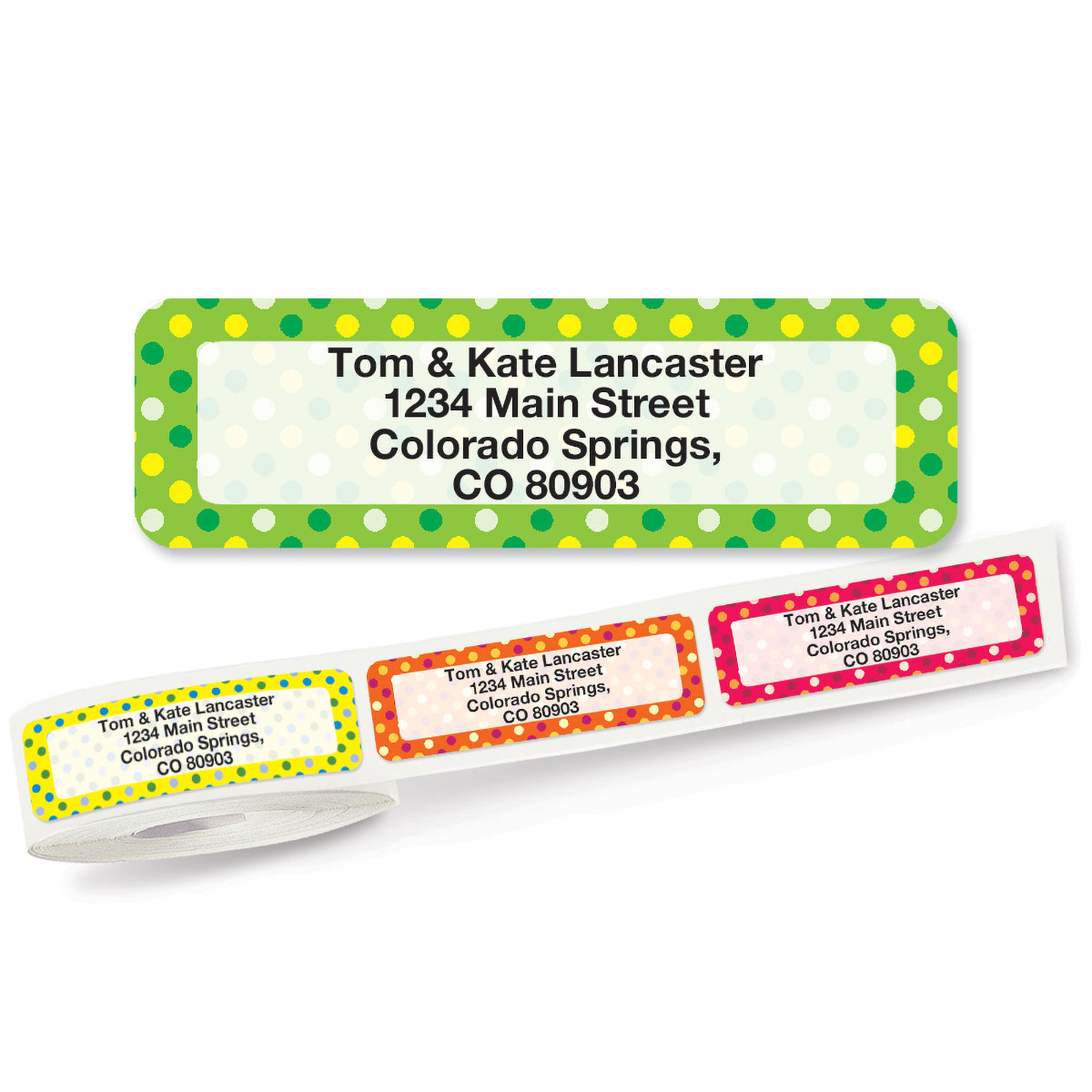 Dot Pattern Rolled Address Labels | Colorful Images
