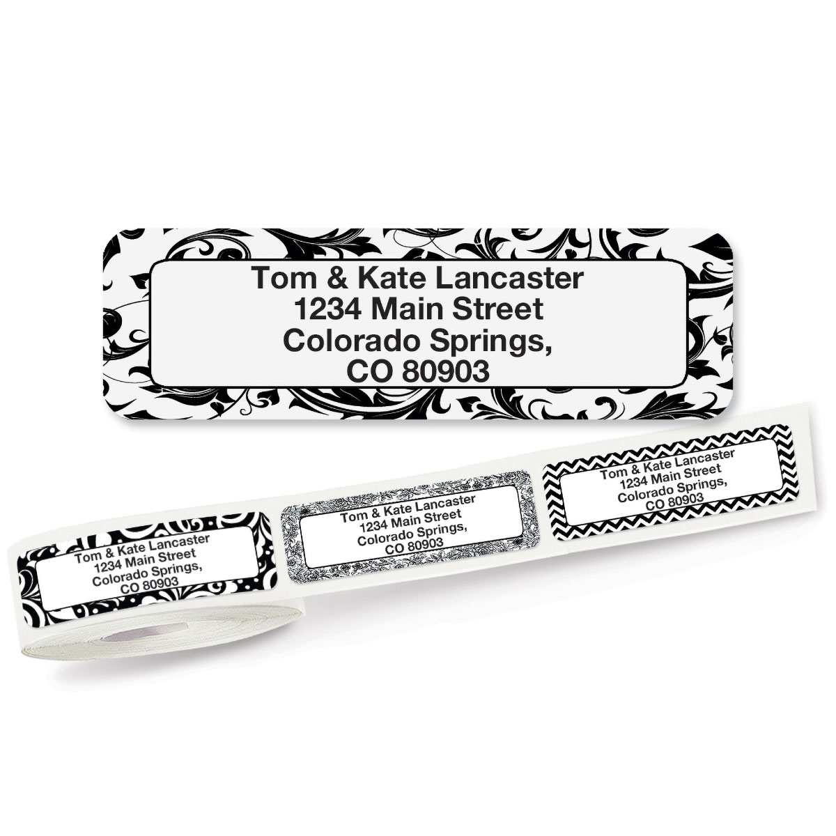 Black and White Rolled Address Labels | Colorful Images