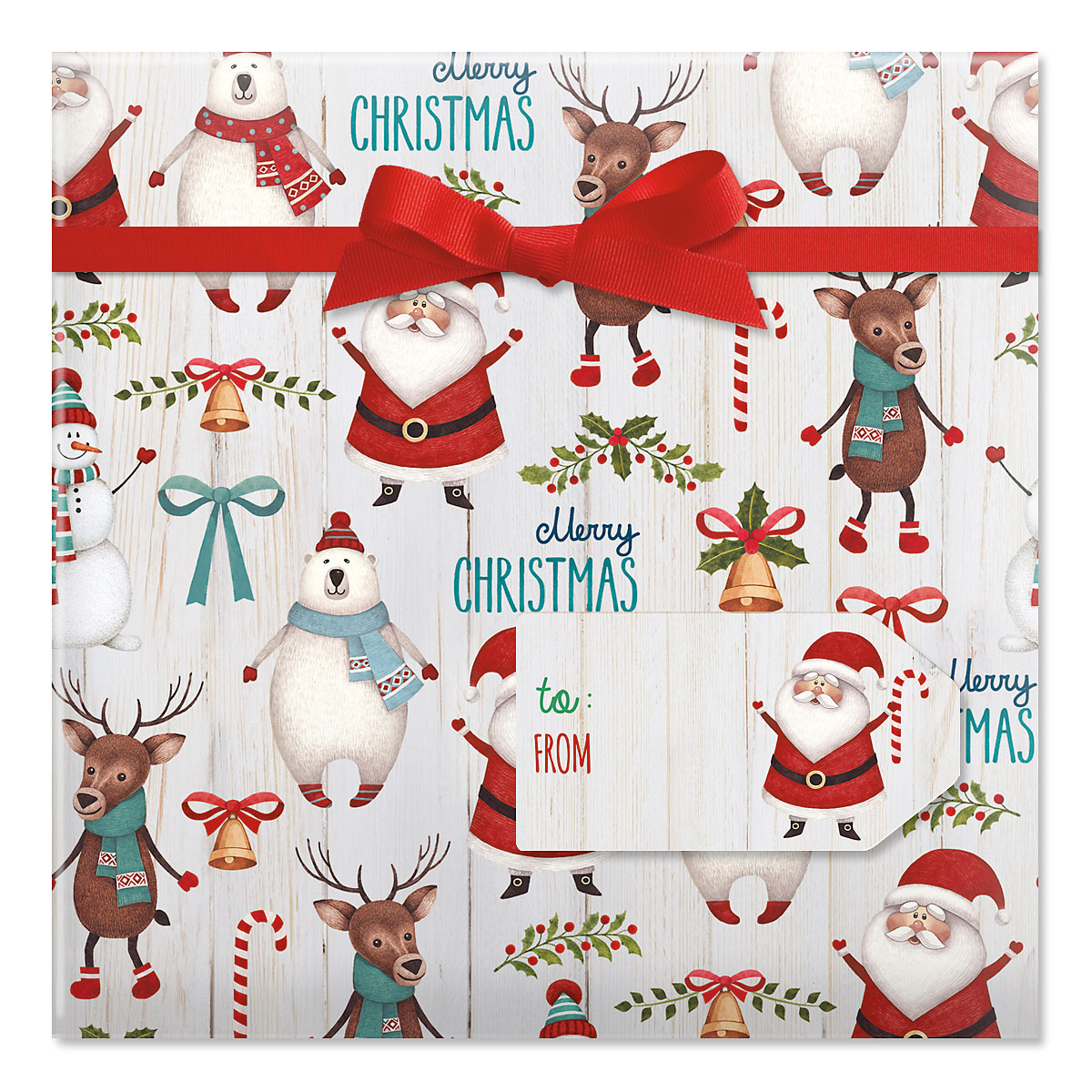 Santa & Friends Jumbo Rolled Gift Wrap and Labels | Colorful Images