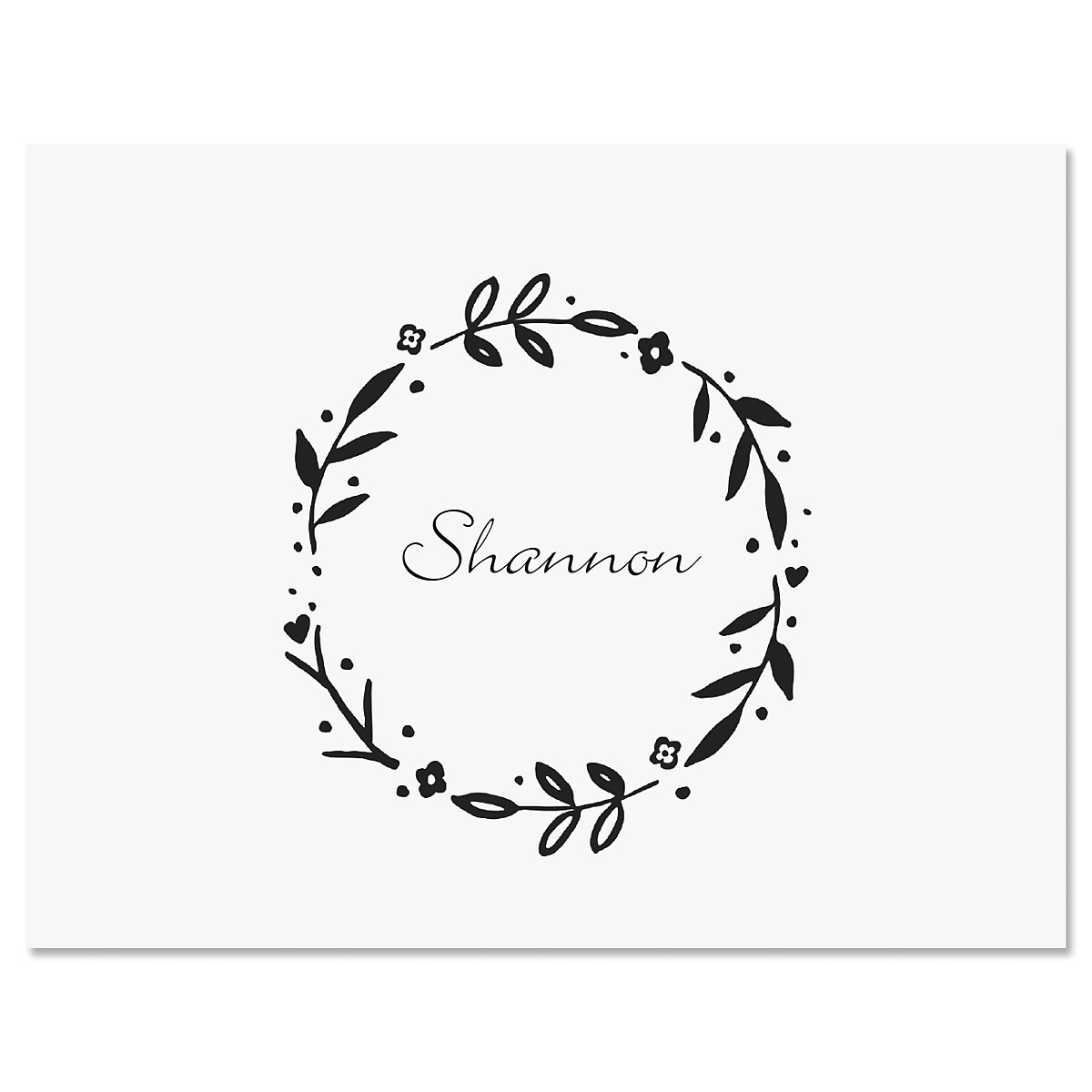 Black Floral Shield Wreath Custom Note Cards Black
