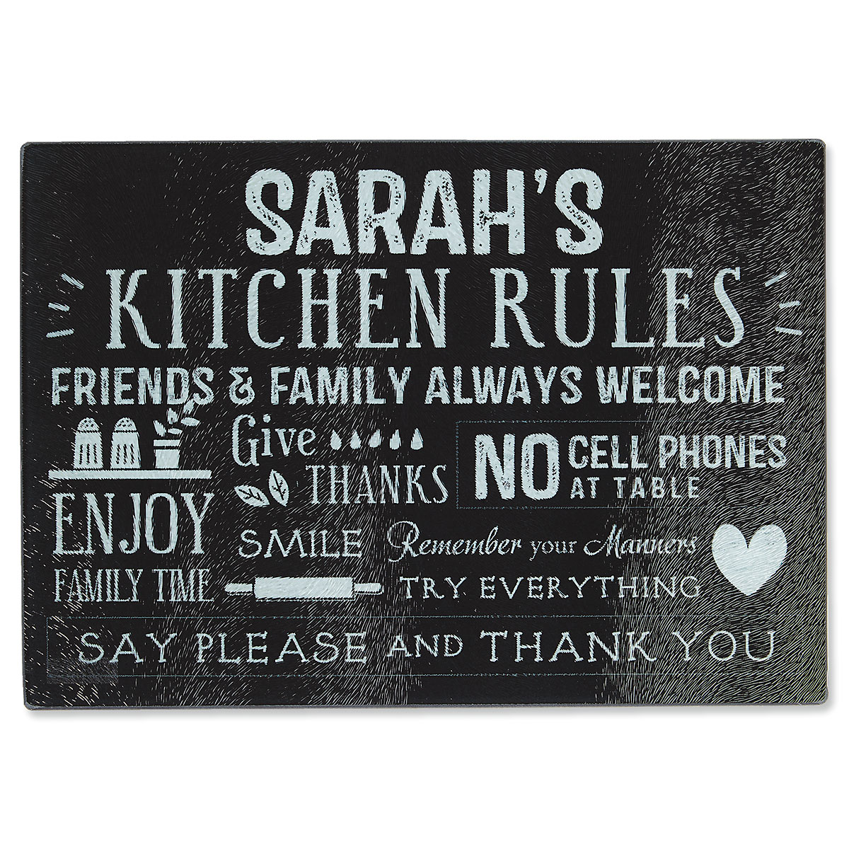 Custom Kitchen Rules Tempered Glass Cutting Board - Black