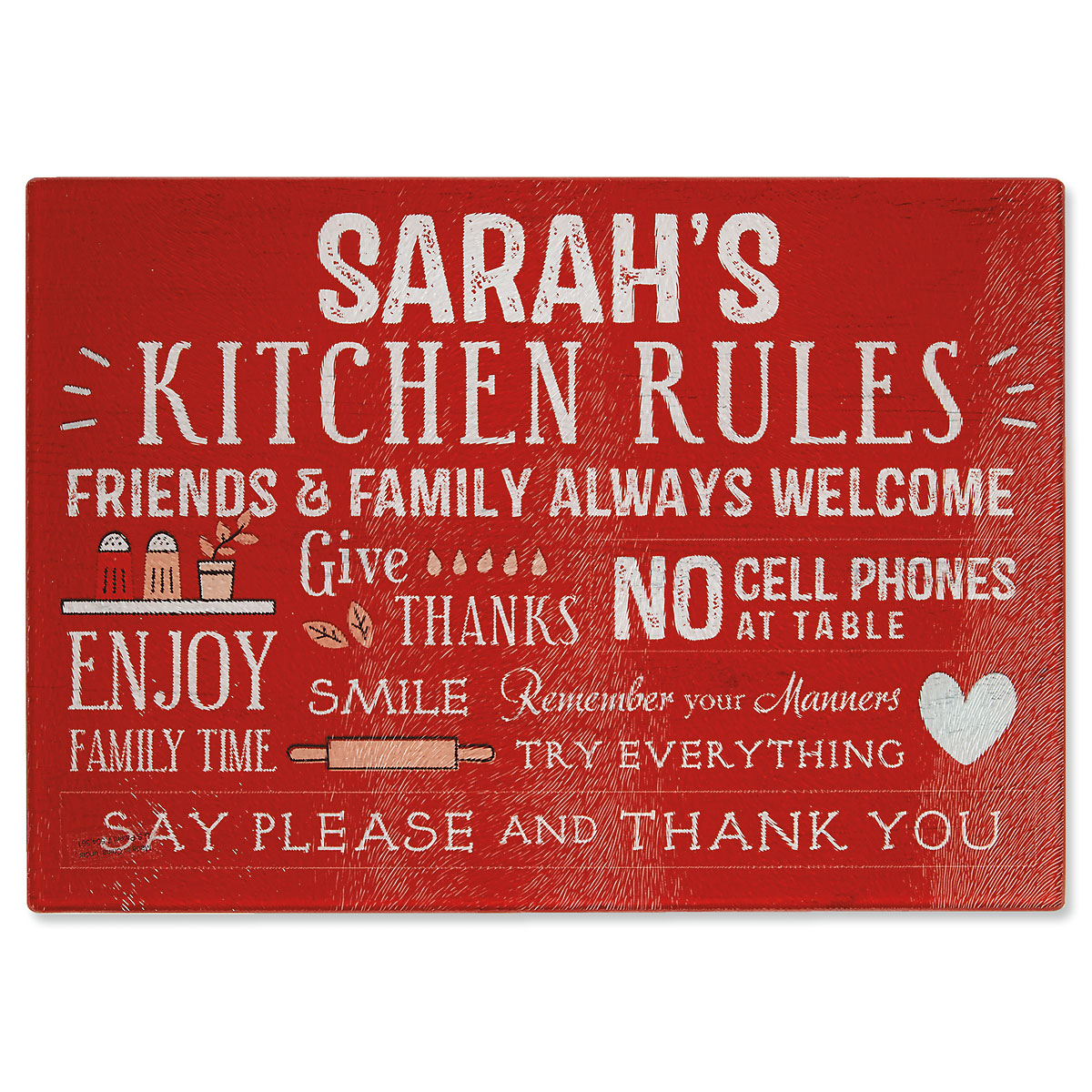 Custom Kitchen Rules Tempered Glass Cutting Board - Red