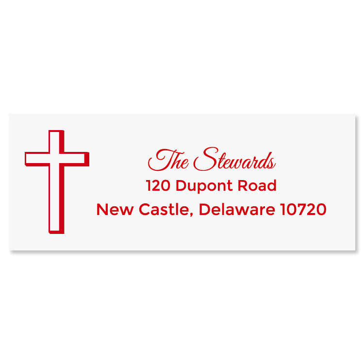 Custom Simple Cross Address Stamp - Red Ink | Colorful Images