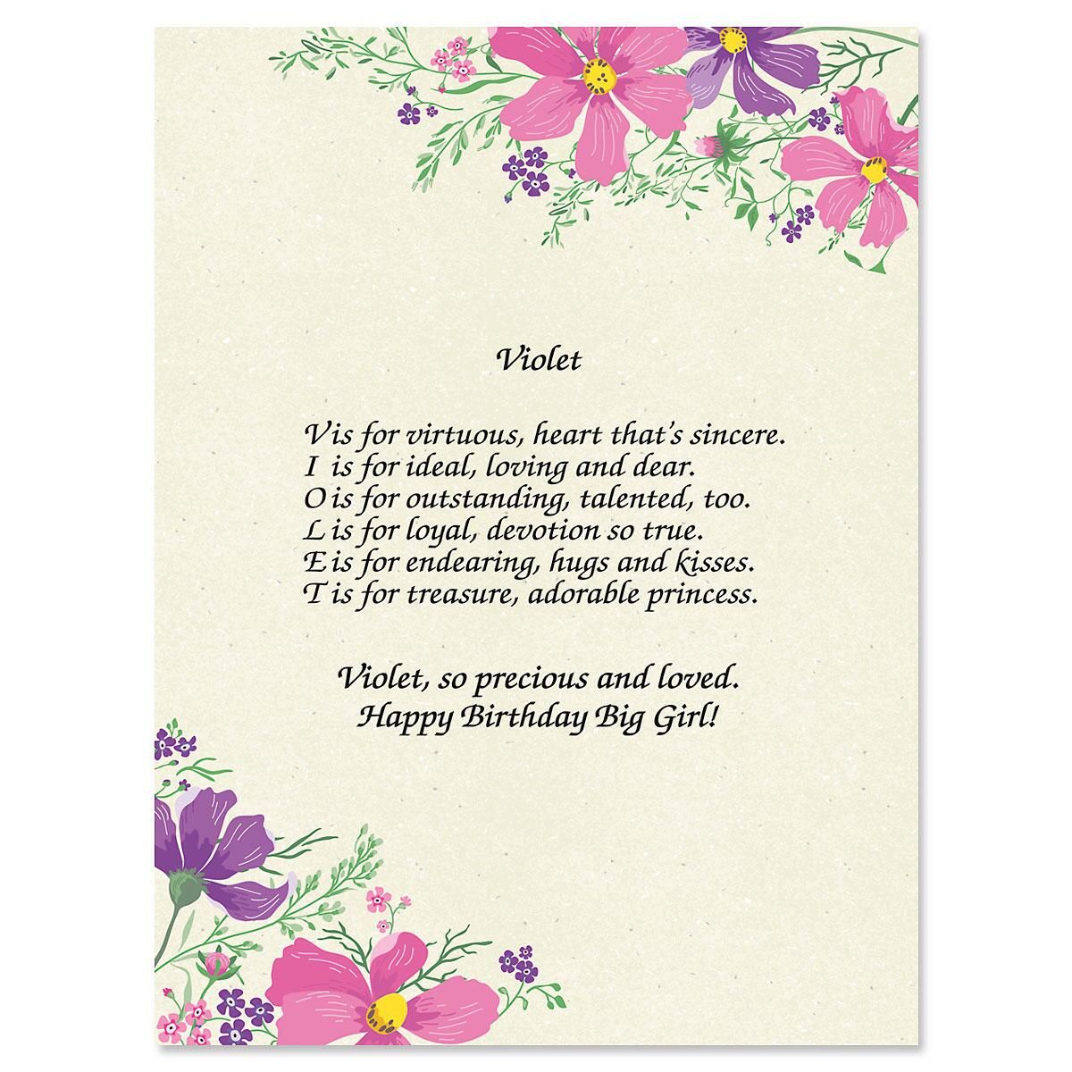 Violet Name Poem Print Colorful Images