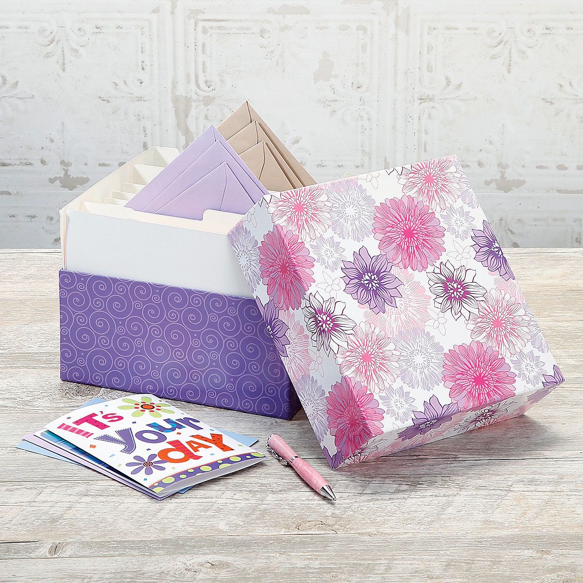 Lavender Blooms Greeting Card Organizer Box and Labels ...