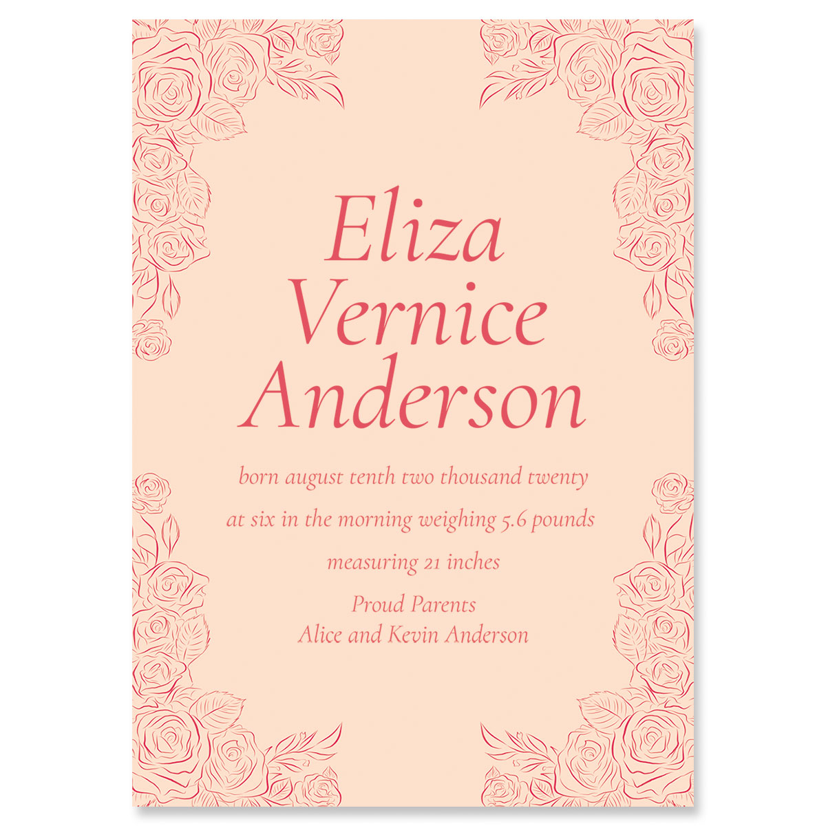 Custom Red Framed Birth Announcement - Heavy Weight Stock